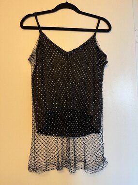 Zara black satin rhinestone net tank top